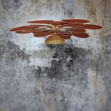 Suspension flower petals linen and rattan and vintage globe