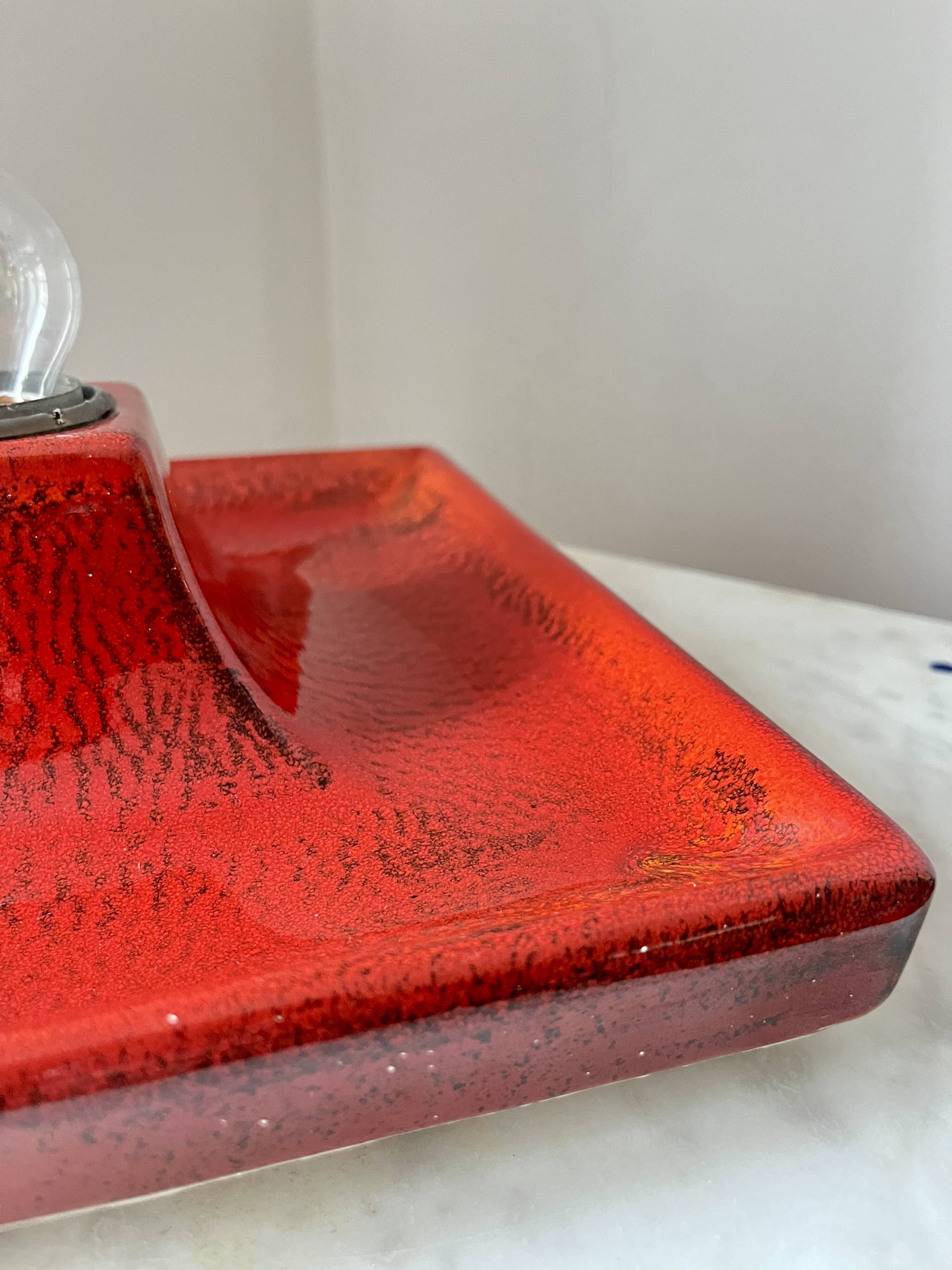 Vintage Square Red Ceramic Fat Lava Wall Lamp by Hustadt Leuchten, Germany