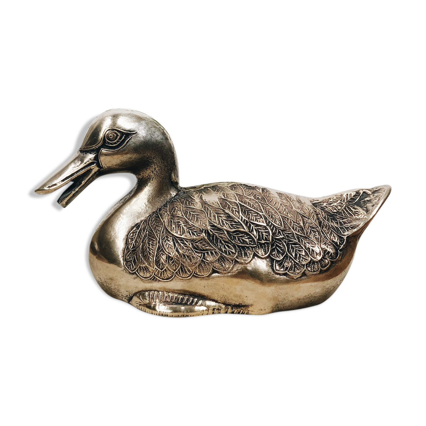 Large vintage duck in silver metal