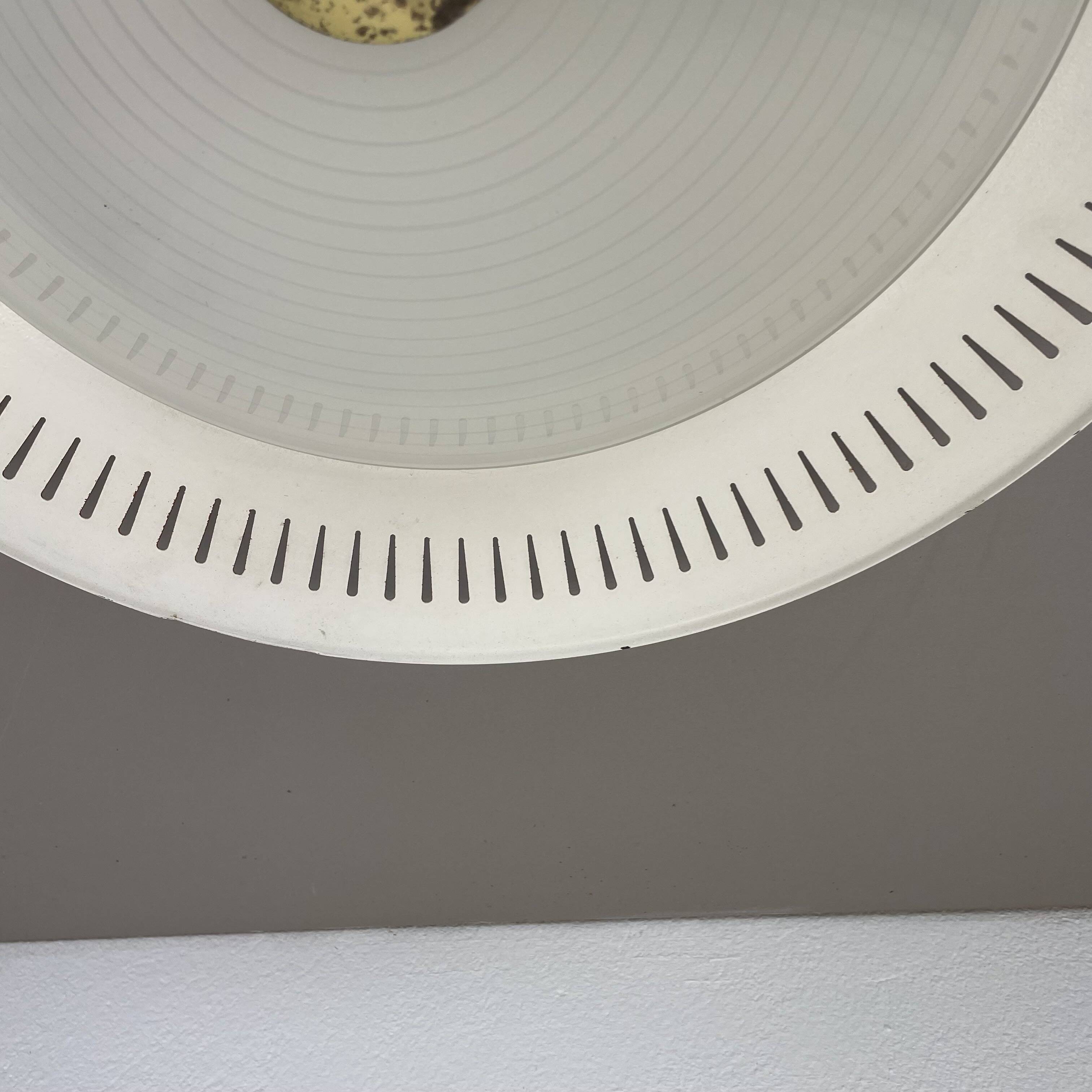 Modernist Stilnovo Style Metal glass Ceiling Flushmount Light, Italy 1950s