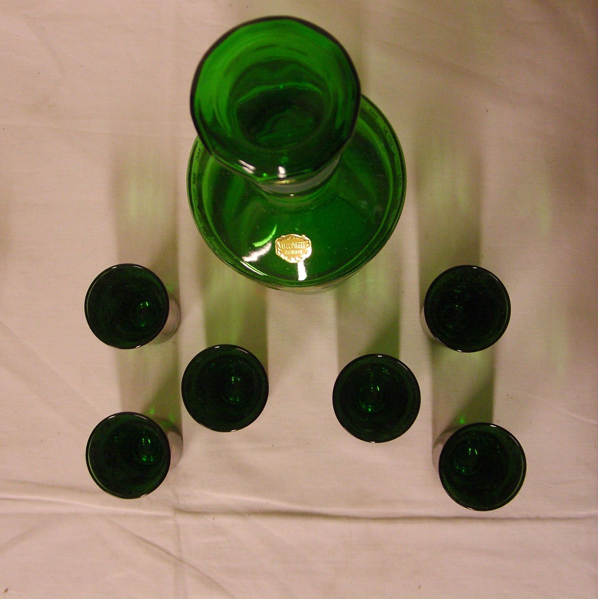 Liquor/digestive service in green and gold glass DELPRETE