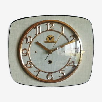 Horloge formica vintage pendule murale silencieuse rectangulaire "Super Quinze Vert"