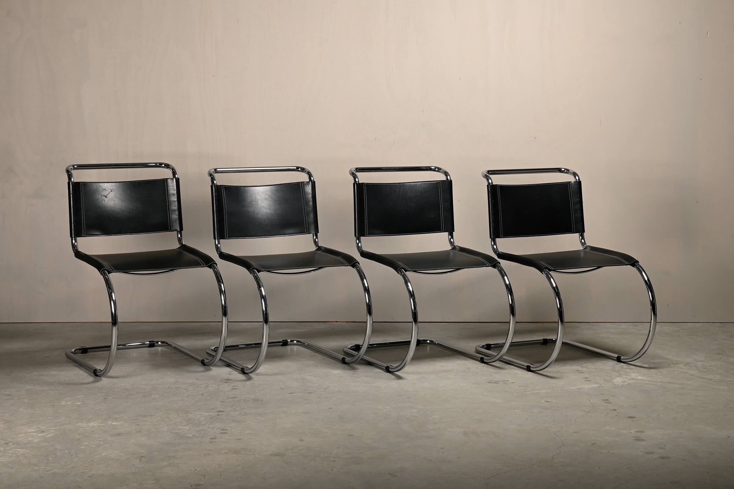 Mies Van Der Rohe MR10 Cantilever Chairs in Black Leather for Gavina, Italy