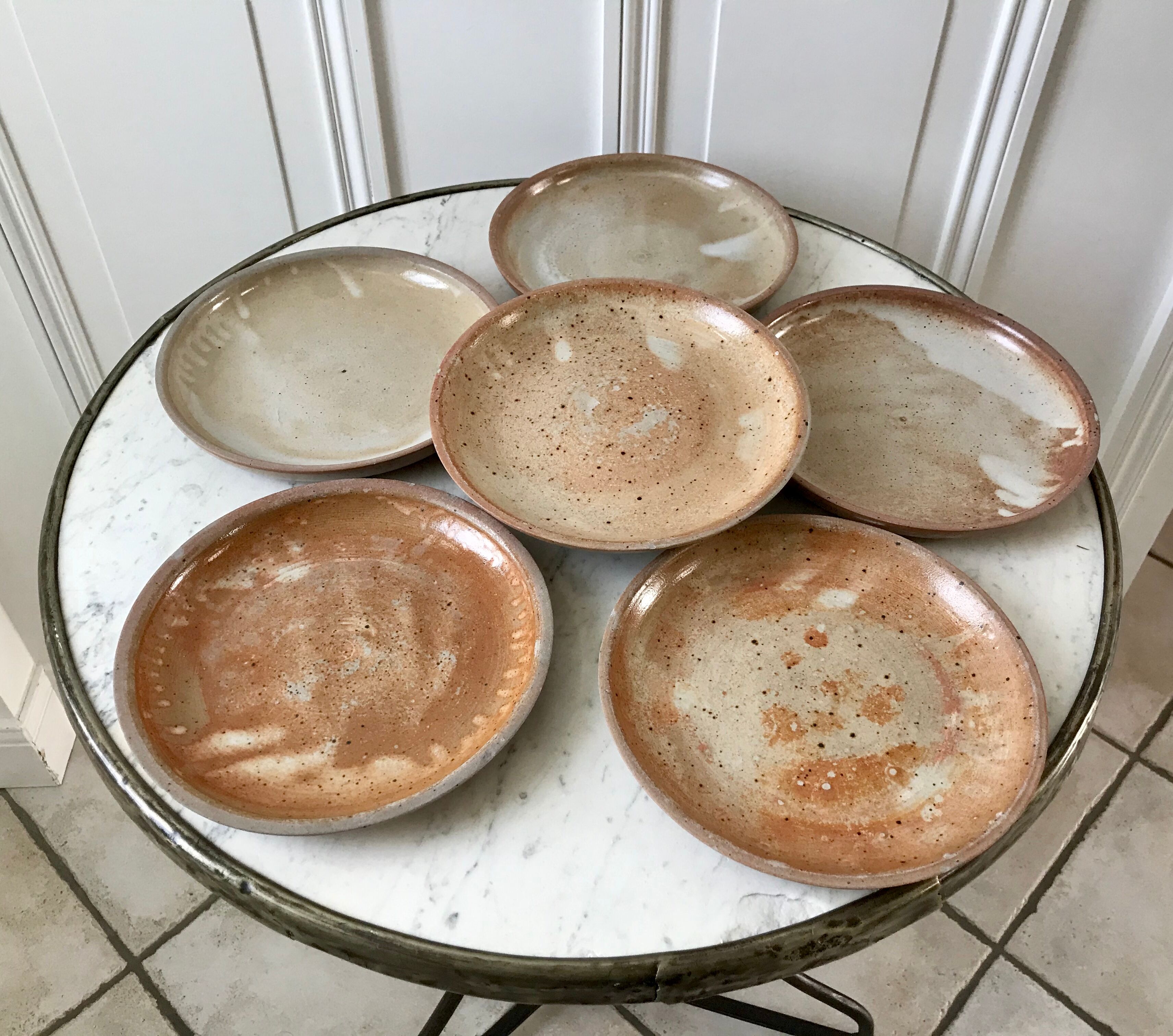 Set of 6 dessert plates in artisanal sandstone 60s-70s