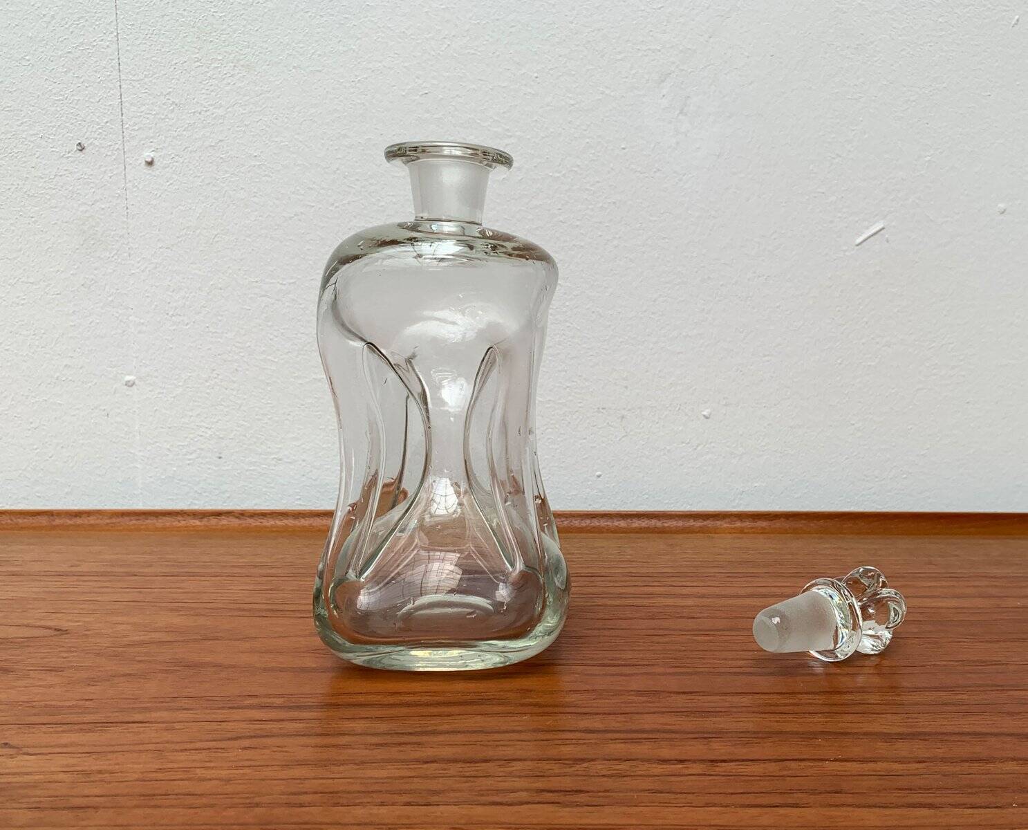 Danish Vintage Glass Kluk Kluk Bottle with Crown Glass Stopper from Holmegaard, 1970s