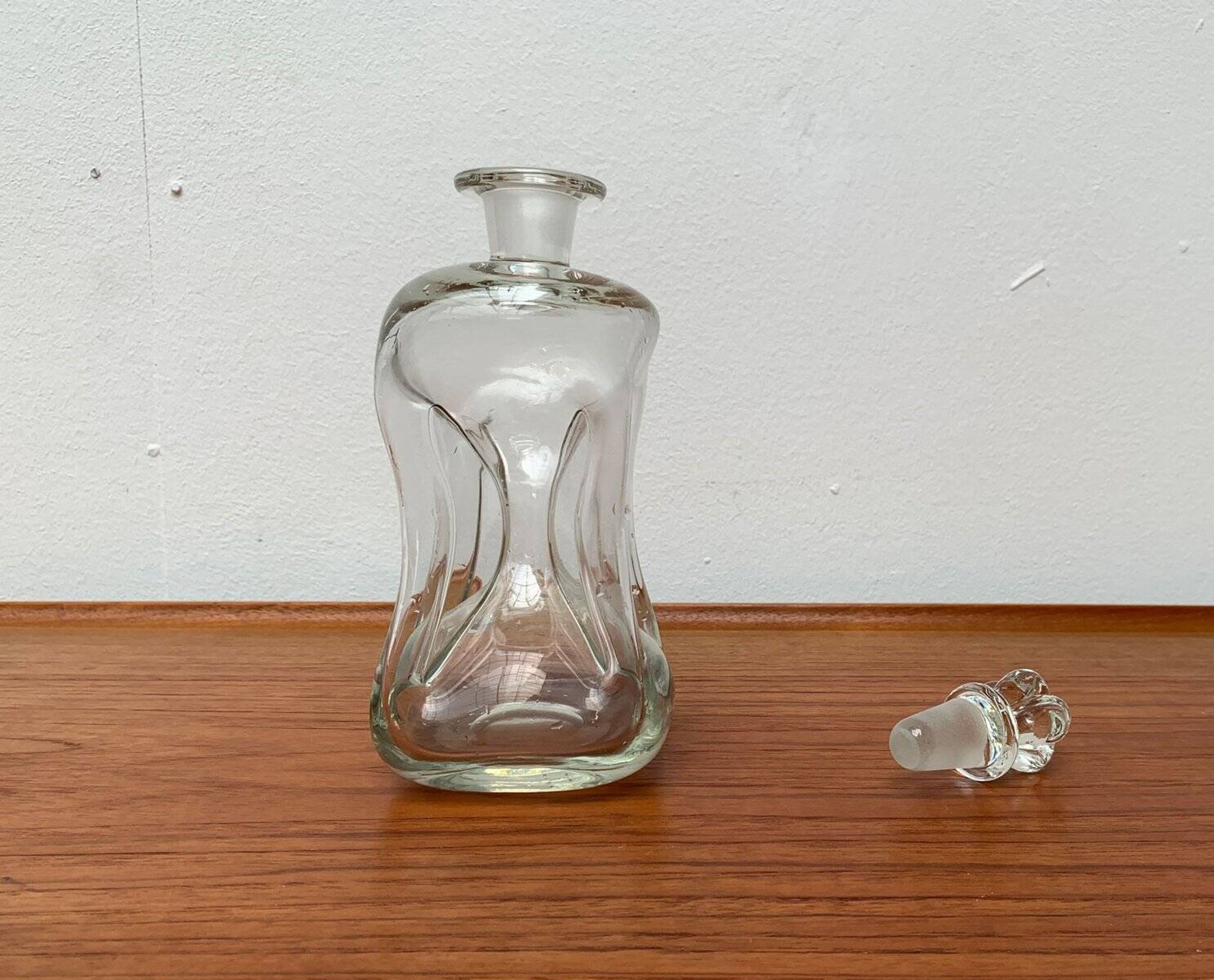 Danish Vintage Glass Kluk Kluk Bottle with Crown Glass Stopper from Holmegaard, 1970s