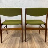 Set of 6 dining chairs in rosewood and green fabric signed T.S.M, 60s