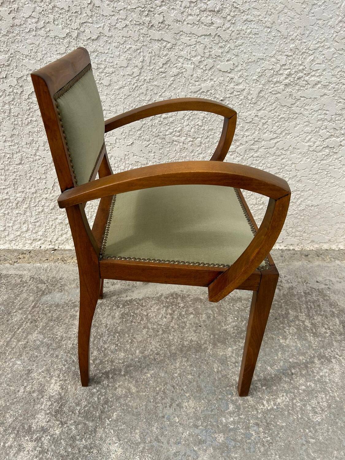 Pair of green velvet bridge armchairs