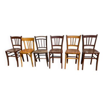 Set of 6 mismatched bistro chairs