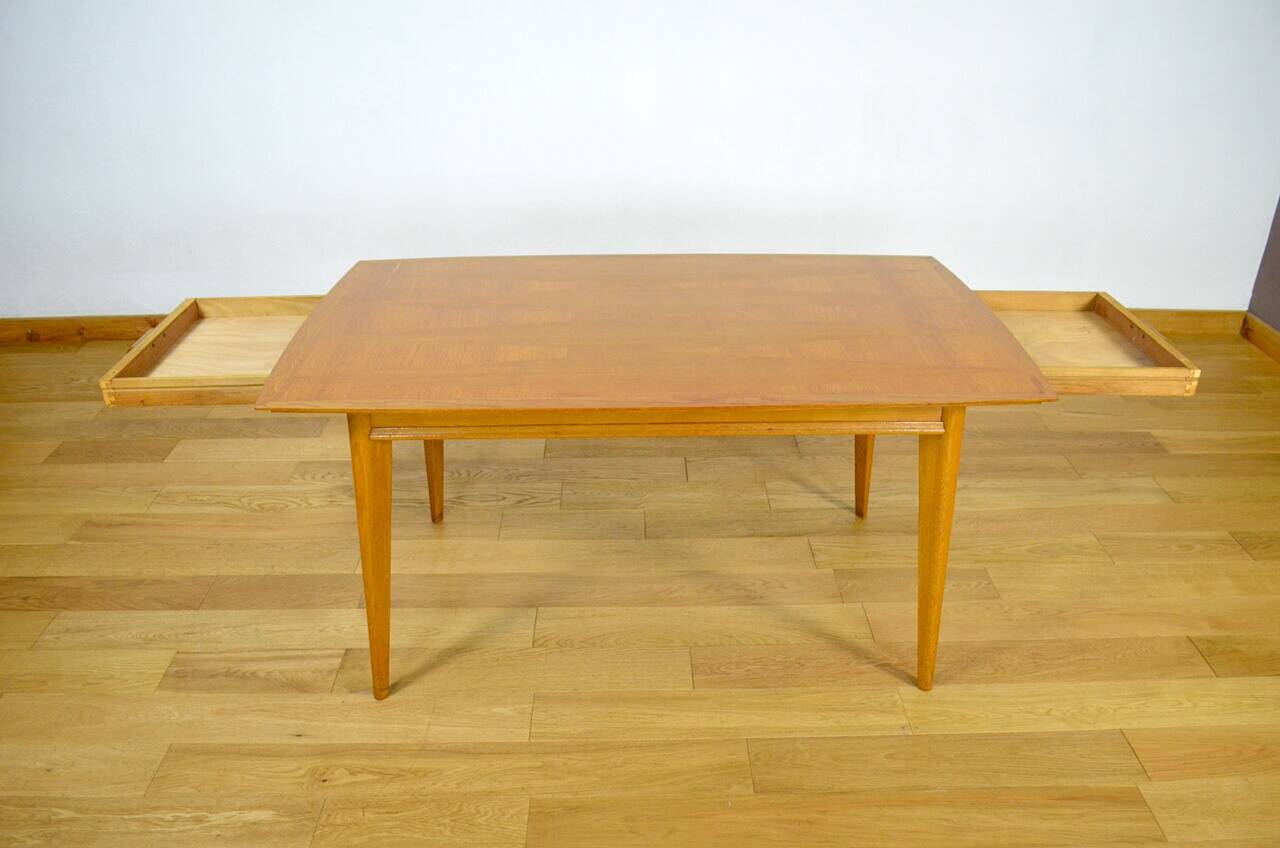 Vintage 1960s light oak table & compass legs