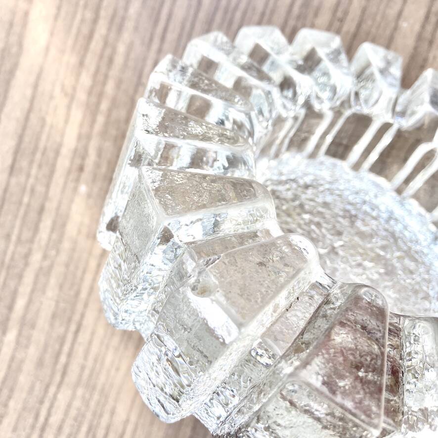 Glass ashtray with ICE pattern by Pukeberg, Swedish design, Scandinavian.