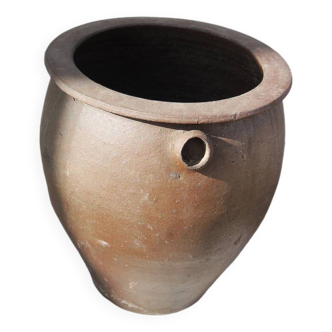 Ancien Pot à Graisse en Grès Marron Foncé H 23,5 cm
