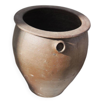 Ancien Pot à Graisse en Grès Marron Foncé H 23,5 cm