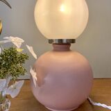 Vintage table lamp in pink ceramic and white opaline