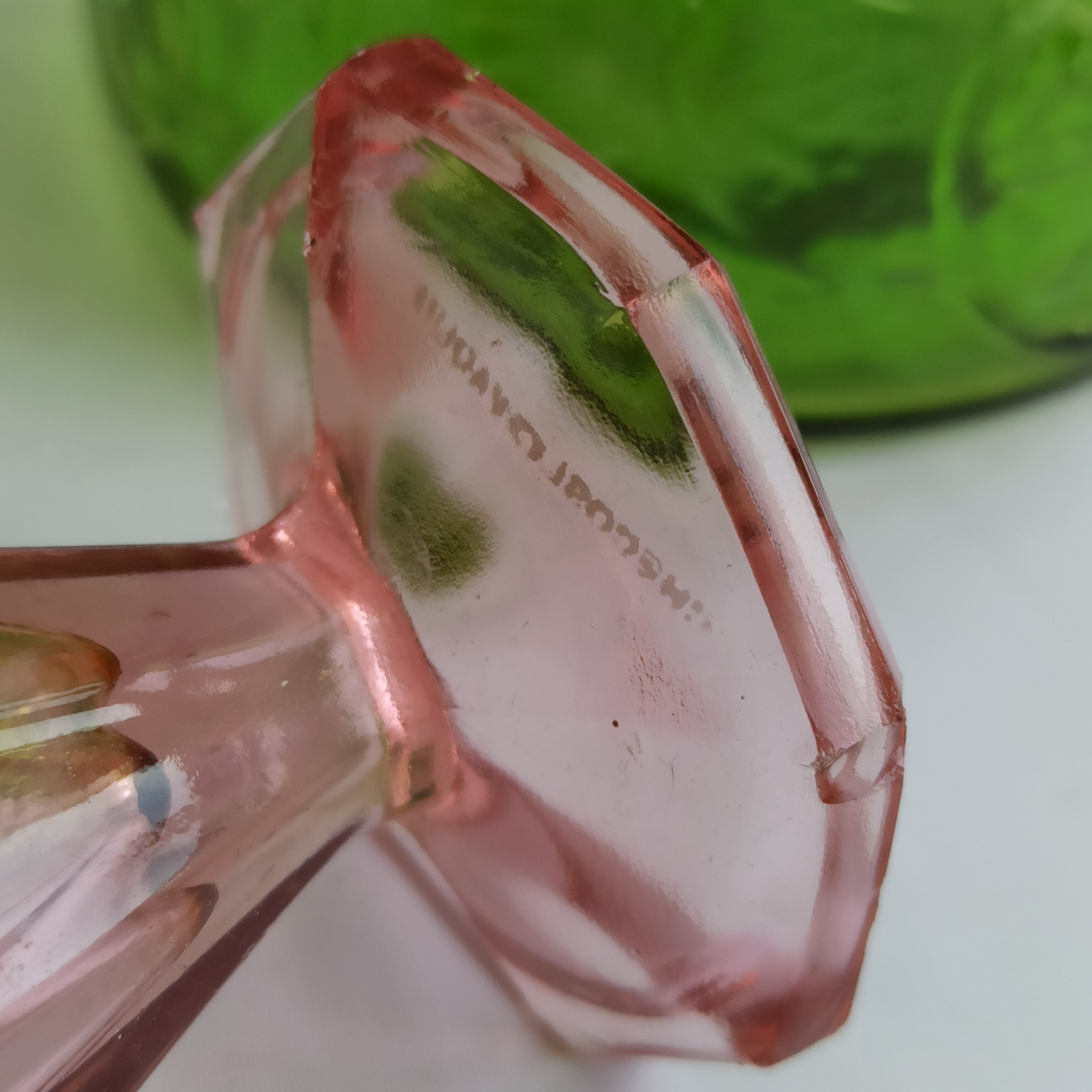 Pink Art Deco tulip vase in moulded glass