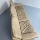 Old 3-seater beige leather sofa designed by Carl Larsson De Sede, vintage 80s