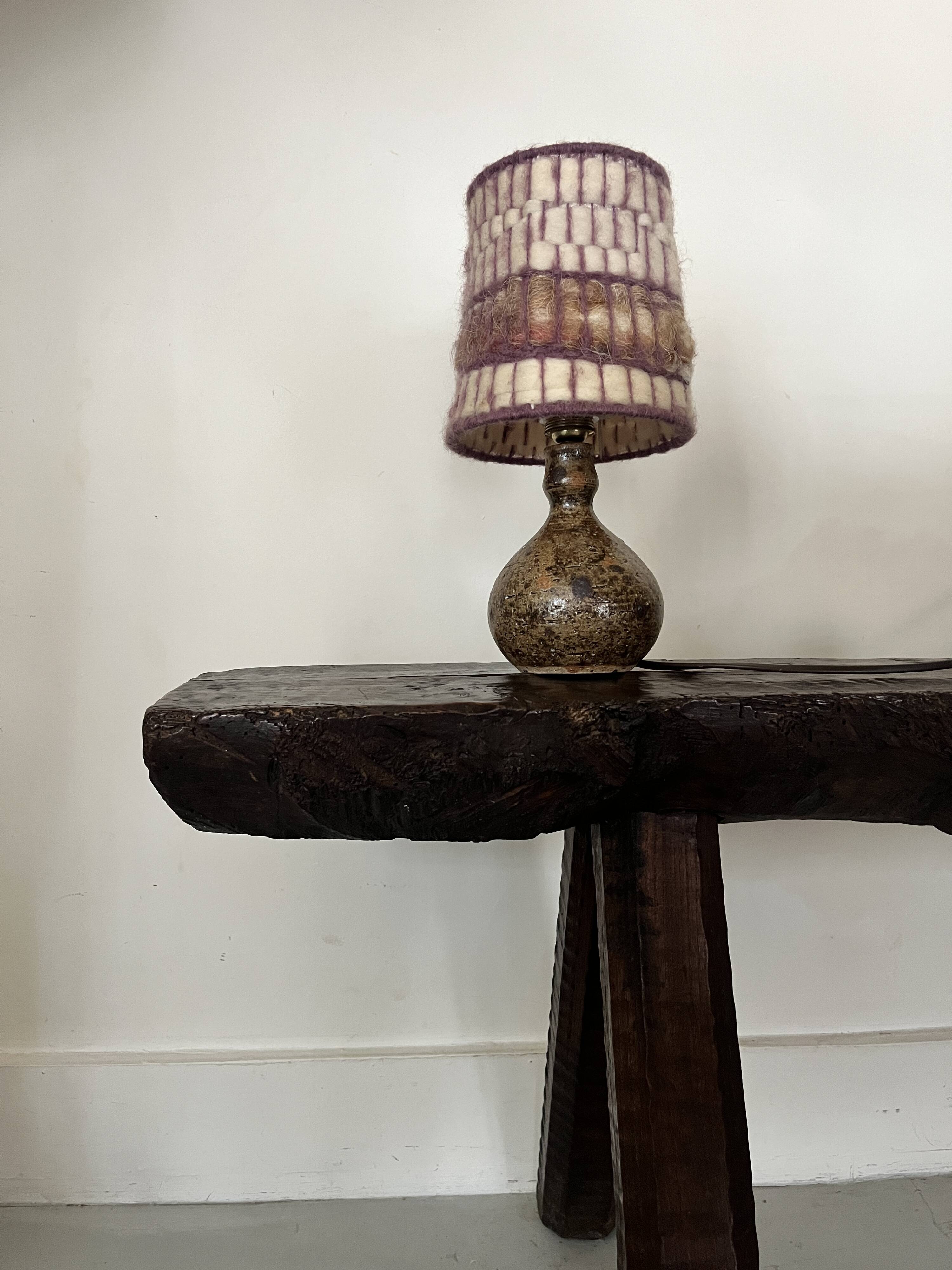 vintage lamp in pyrite sandstone and wool lampshade, La borne 1970