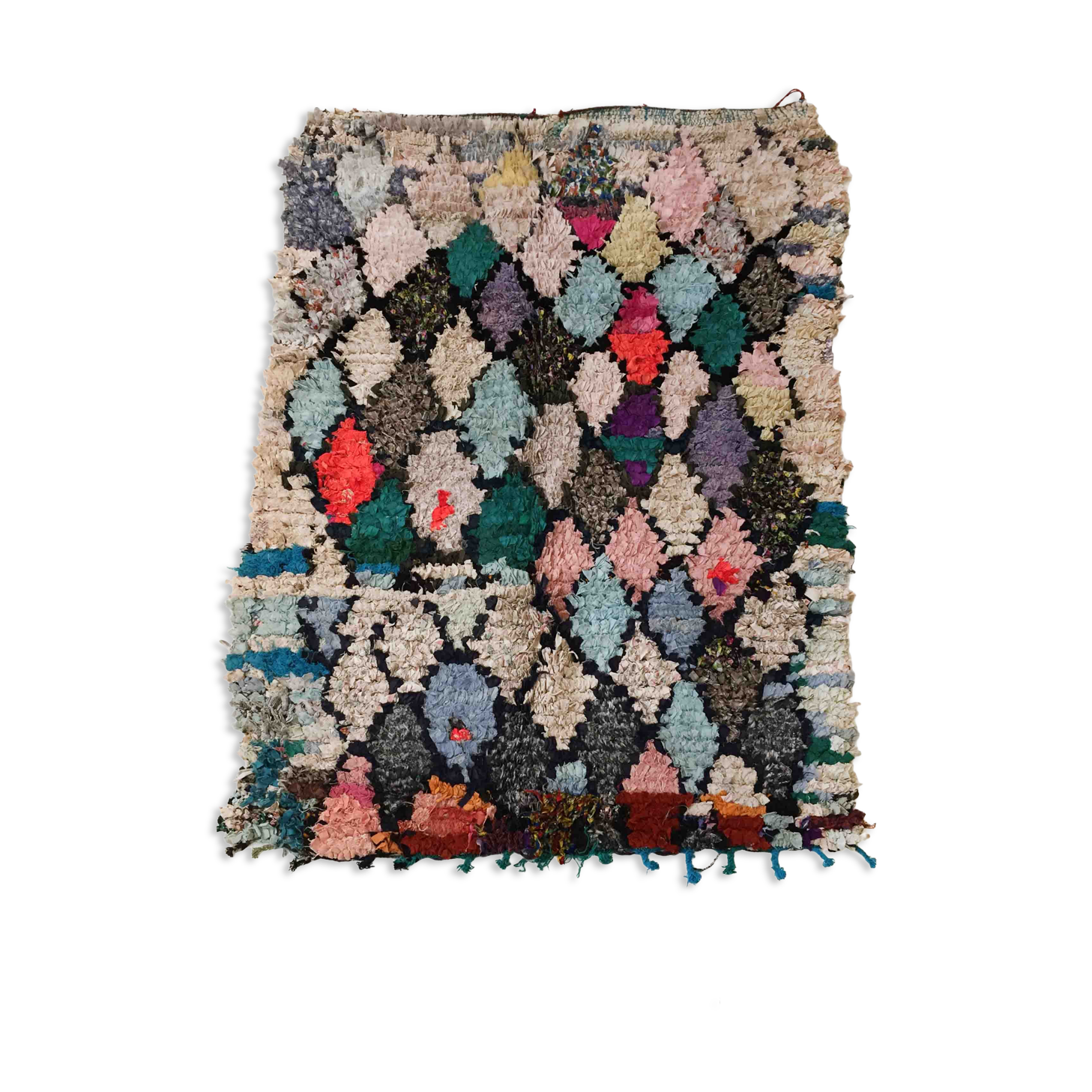 Tapis berbère marocain Boucherouite vintage, 163x125cm