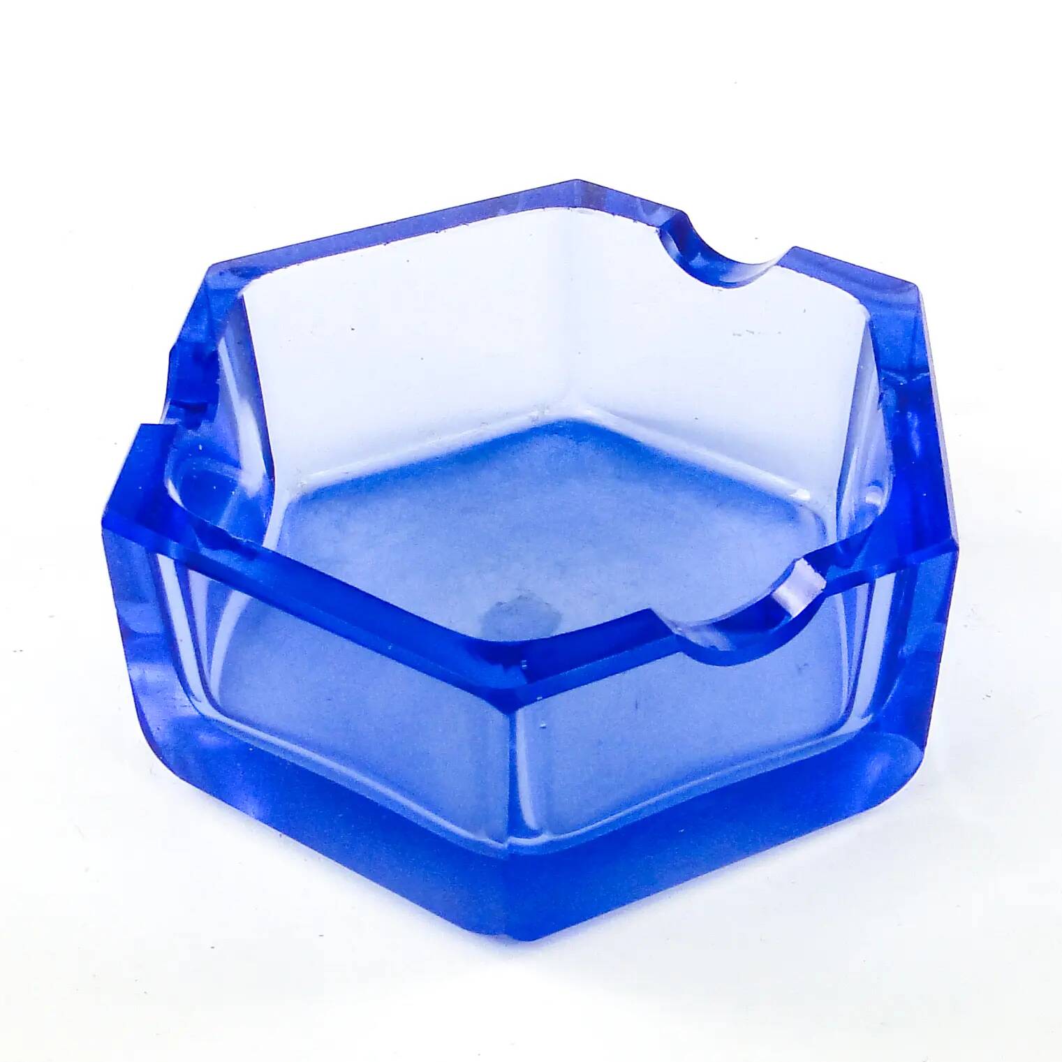 Art Deco ashtray, blue crystal, Bohemia Moser, Czechoslovakia, 1930s