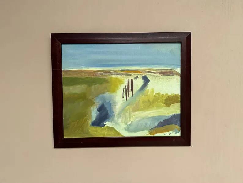 Original Swedish Oil on Panel – “Landscape” by JA 05 – Vintage & Framed – 58 × 48 cm (22.8" x 18.8")