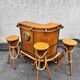 Bar and its 3 vintage stools, solid oak, nautical spirit.