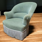 Pair of celadon green velvet armchairs with armrests, esprit