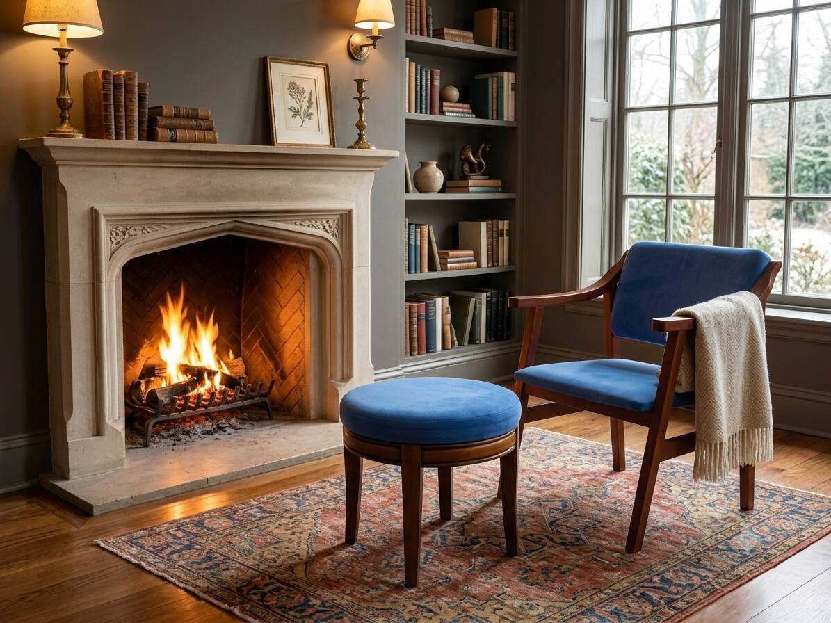 Scandinavian style armchair + velvet footrest