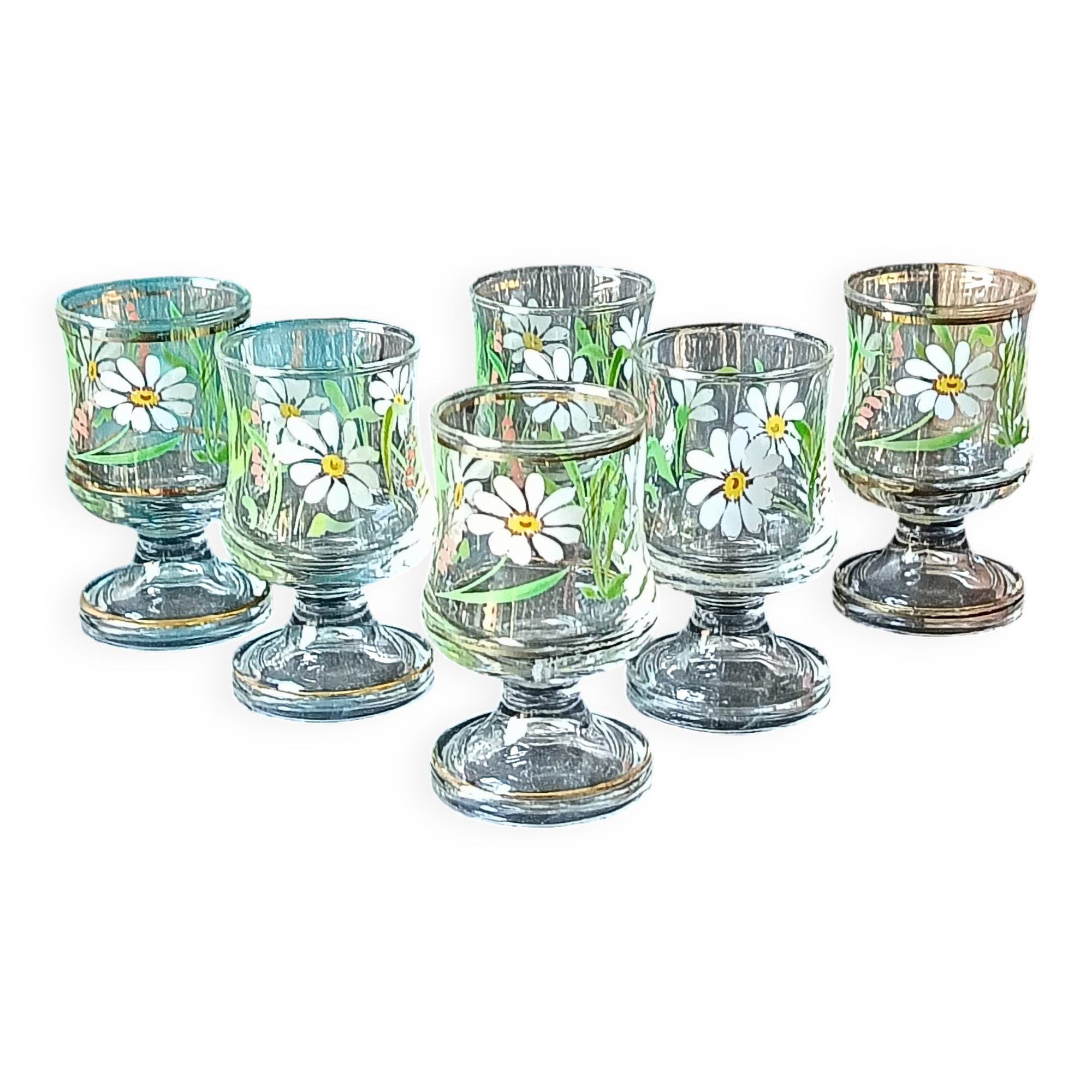 6 verres liqueur, décor fleurs vintage