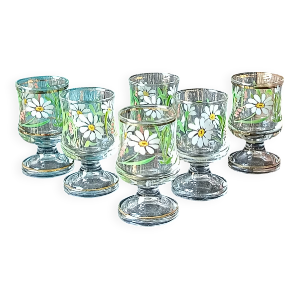6 verres liqueur, décor fleurs vintage