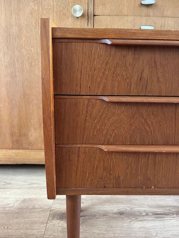 Vintage Danish teak commode with beautiful handles.