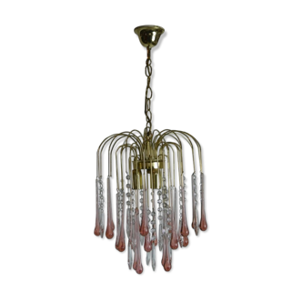 Pink Murano teardrops waterfall chandelier