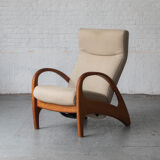 Reclining easy chair in beige wool, Denmark, 1980’s