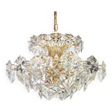 Chandelier in gilded brass and crystal glass by Kinkeldey, Germany, 1970s.