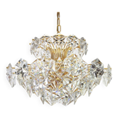 Chandelier in gilded brass and crystal glass by Kinkeldey, Germany, 1970s.