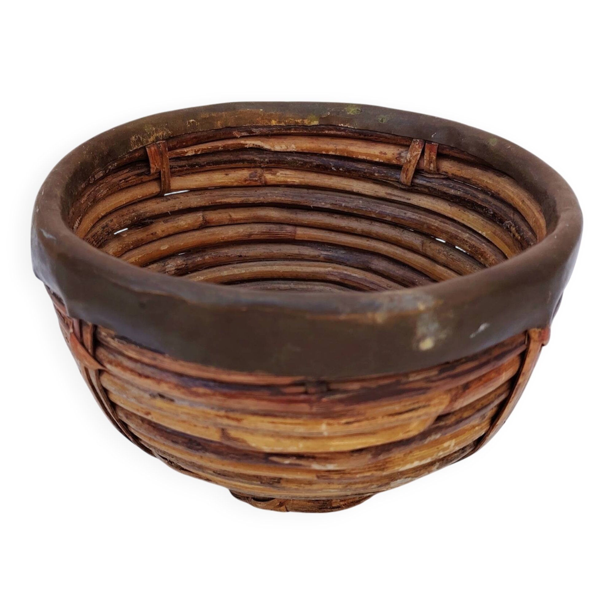 Gabriella Crespi style rattan and brass basket