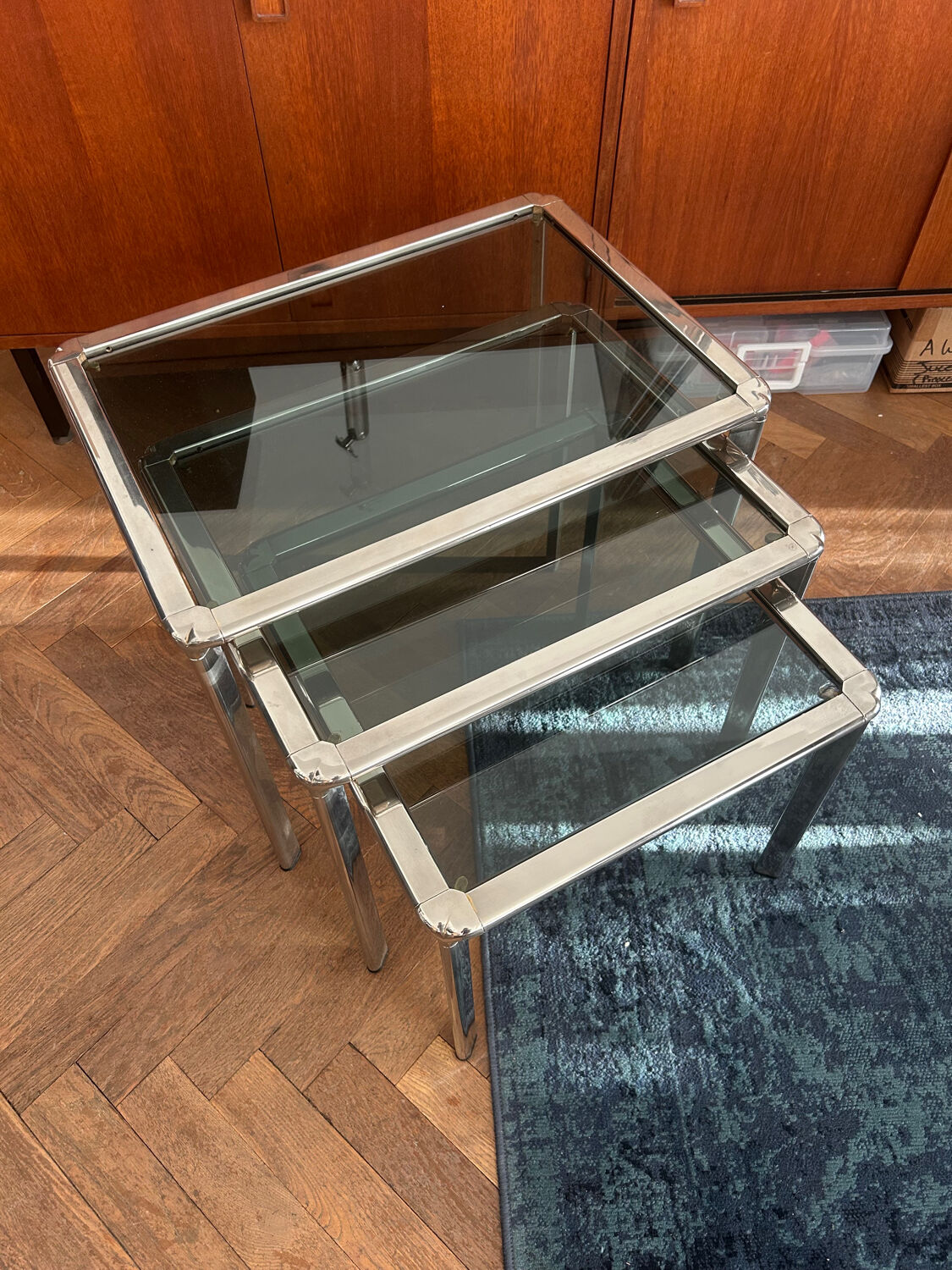 Chrome nesting tables designed and produced by Fratelli Orsenigo.