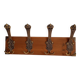 Vintage wall coat rack in patinated wood and metal – 4 double hooks