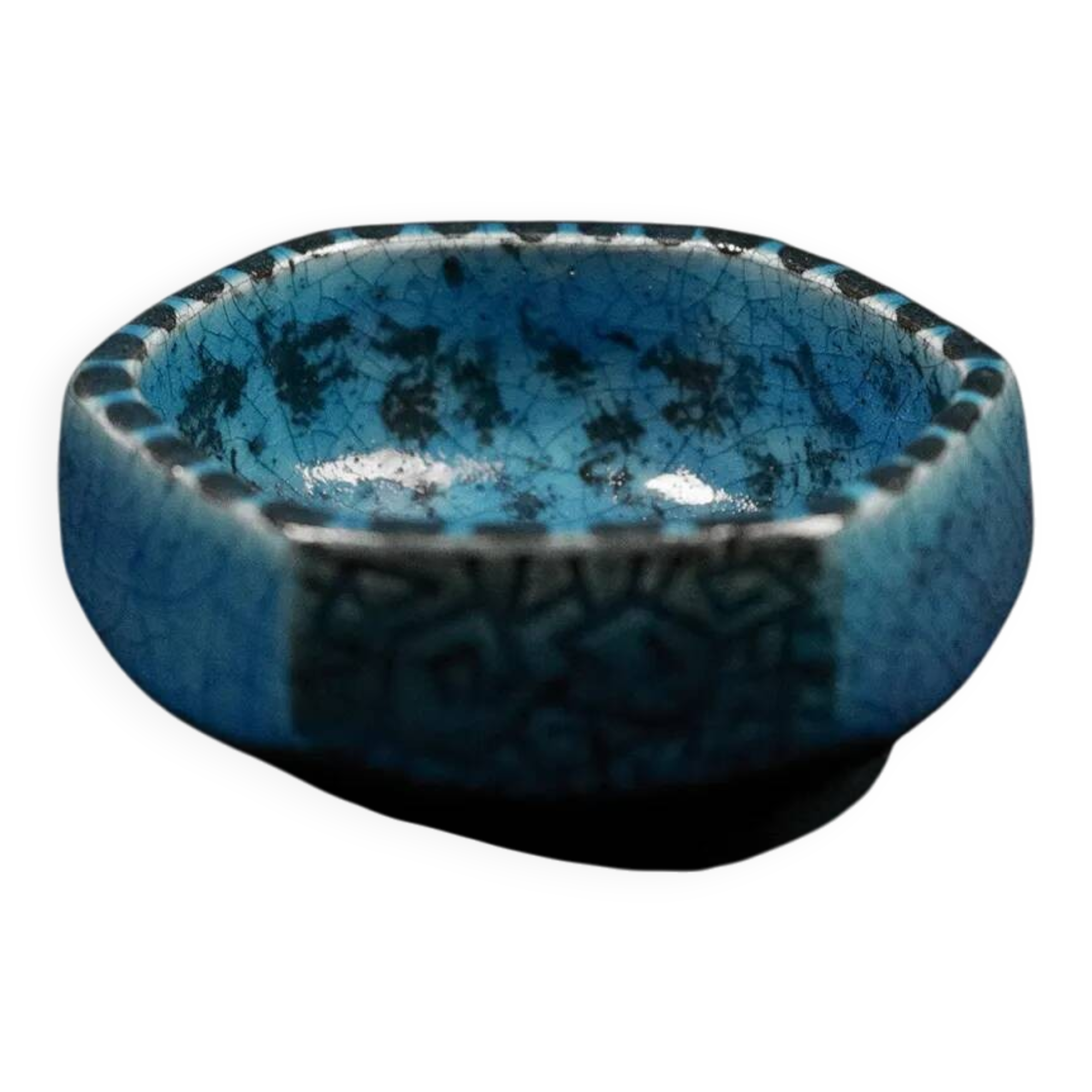 Art Deco bowl/trinket dish in blue glazed stoneware by Raoul Lachenal