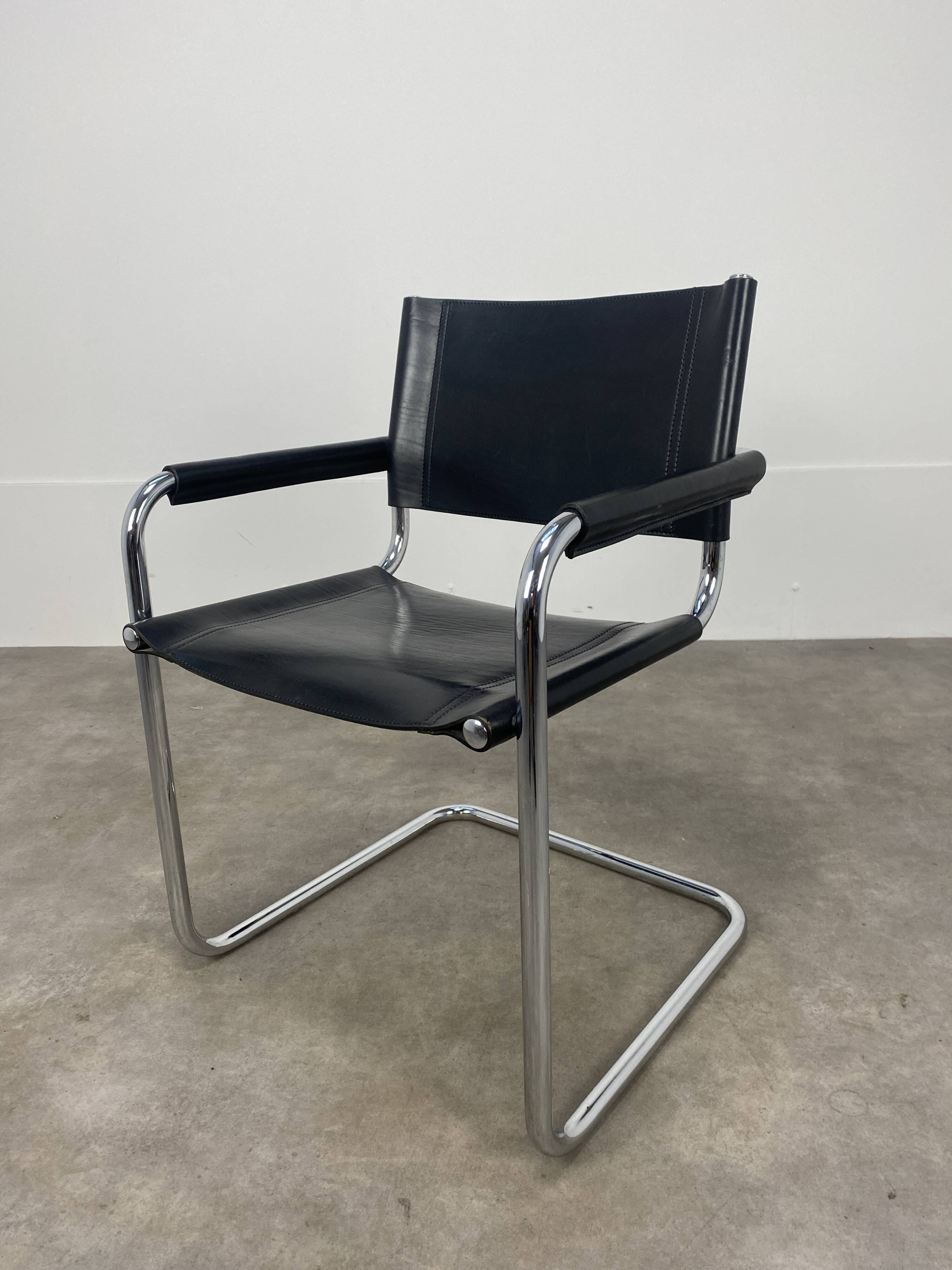 Black and chrome leather cantilever armchair