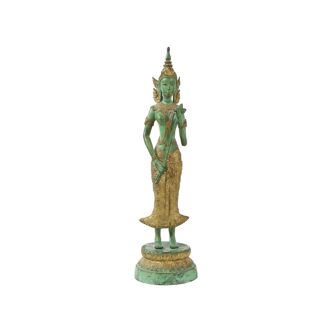 Statue de Bouddha Gardien du Temple Vintage Bronze Or Thaïlande 34cm