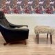 Large scandinavian armchair aage christiansen black leather and its ottoman 1950.