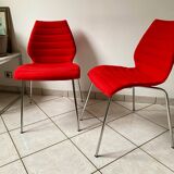 Pair of Mauï soft kartell red chair design Vico Magistretti