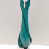 Vintage Teal Encased and Hand-Blown Murano Glass Flower Vase, Italy