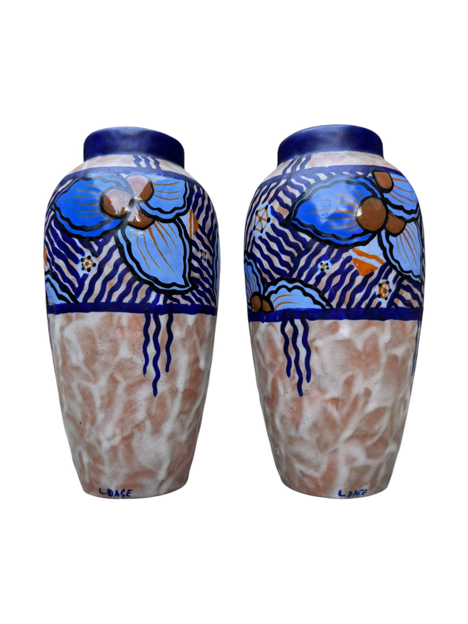 2 Art Deco vases in glazed stoneware signed Louis Dage
