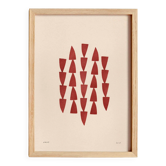 Abstract painting on paper, dark red illustration signed Eawy.