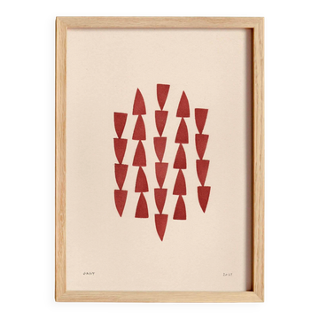 Peinture abstraite sur papier illustration rouge foncé signée Eawy
