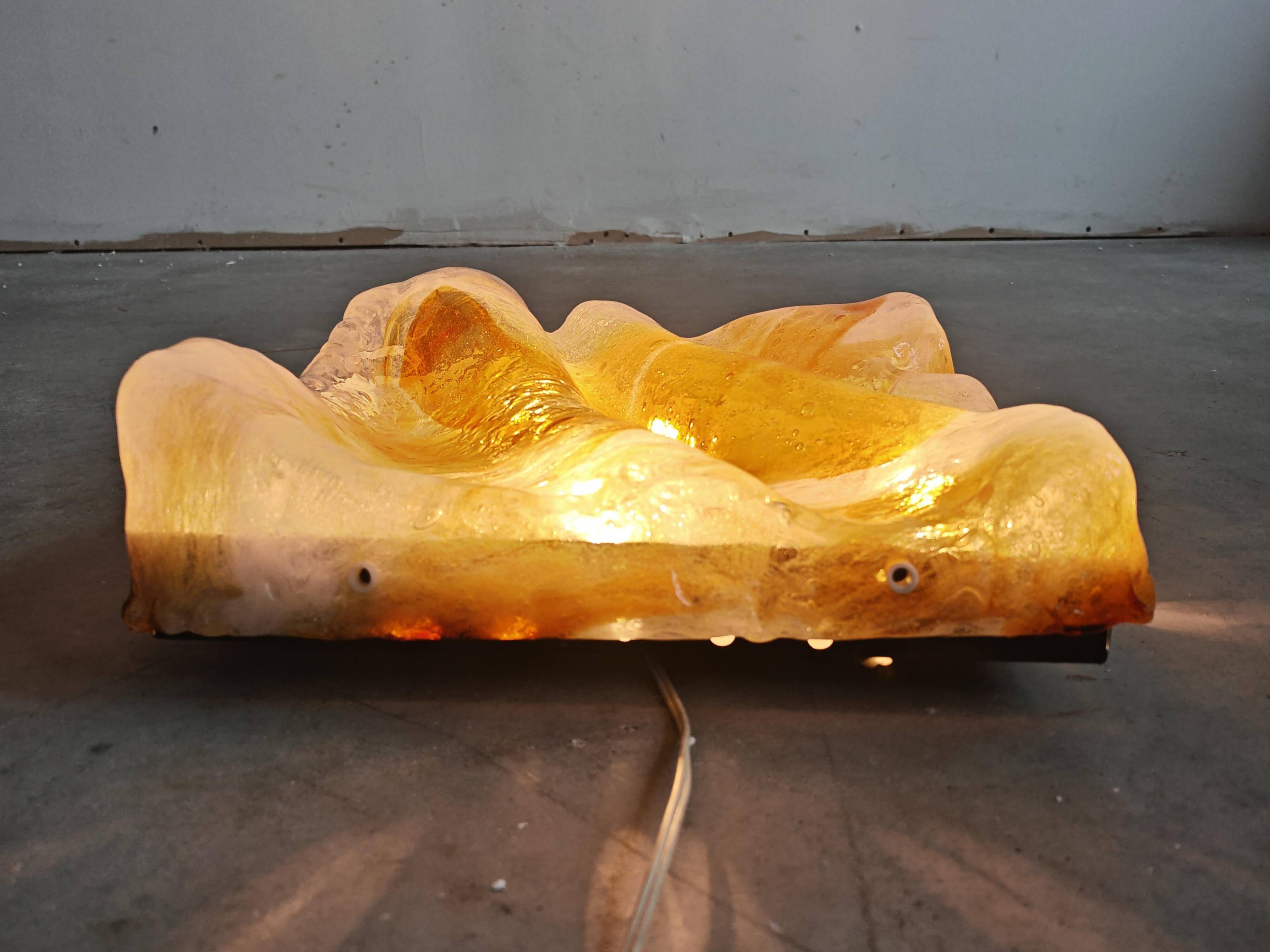 'Wave' ceiling light in amber glass by Mazzega from the 1970s.
