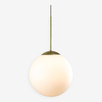 Large mid-century italian opaline & brass sphere pendant lamp