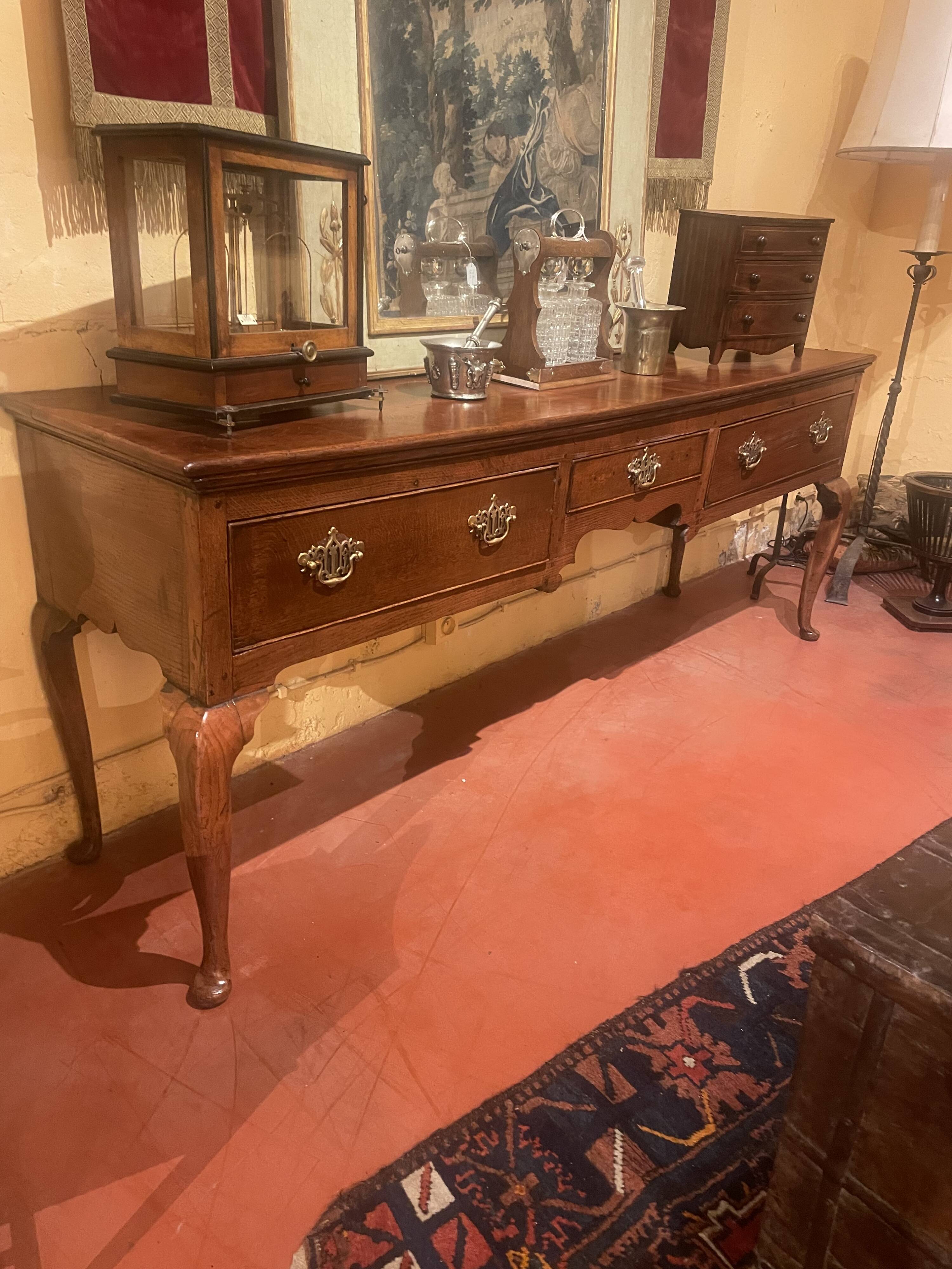 Grande Console En Chêne Trois Tiroirs -18° Siècle