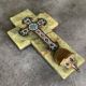 Wall cross with a holy water font in enamel and onyx, 19th century.